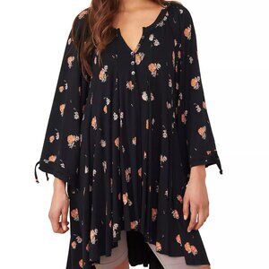 Free People Winter Sun Printed Tunic Dress in Black Floral